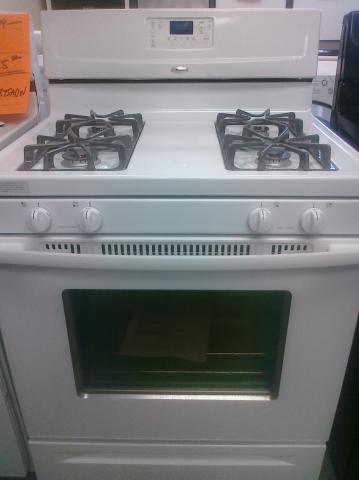 (9) Whirlpool WFG361LVQ 30″ Free-Standing Gas Range with Clock and Window, White